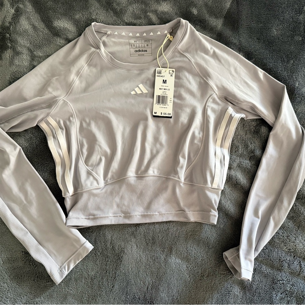 Adidas Women's Light Gray Long Sleeve Crop Top